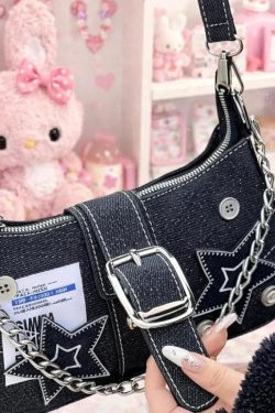 Y2K Star Denim Shoulder Bag Vintage Chain Underarm Purse