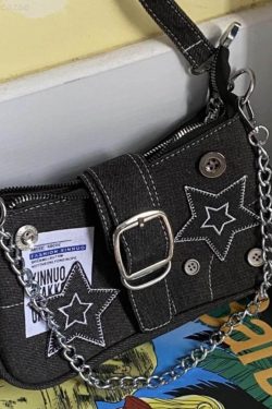 Y2K Star Denim Shoulder Bag Vintage Chain Underarm Purse