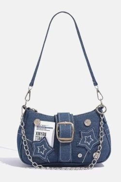Y2K Star Denim Shoulder Bag Vintage Chain Underarm Purse