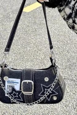 Y2K Star Denim Shoulder Bag Vintage Chain Underarm Purse