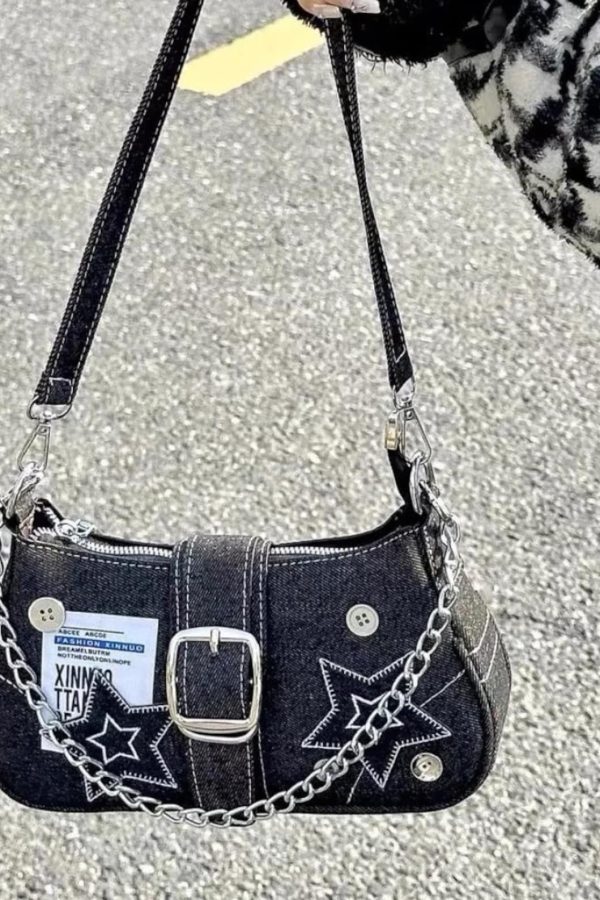 Y2K Star Denim Shoulder Bag Vintage Chain Underarm Purse