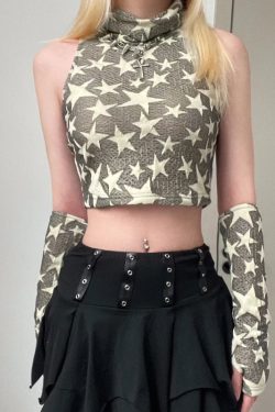 Y2K Star Embroidered Crop Top