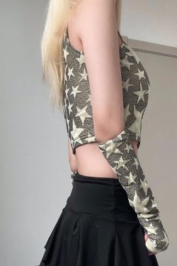 Y2K Star Embroidered Crop Top