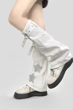 Y2K Star Patch Belted Leg Warmers