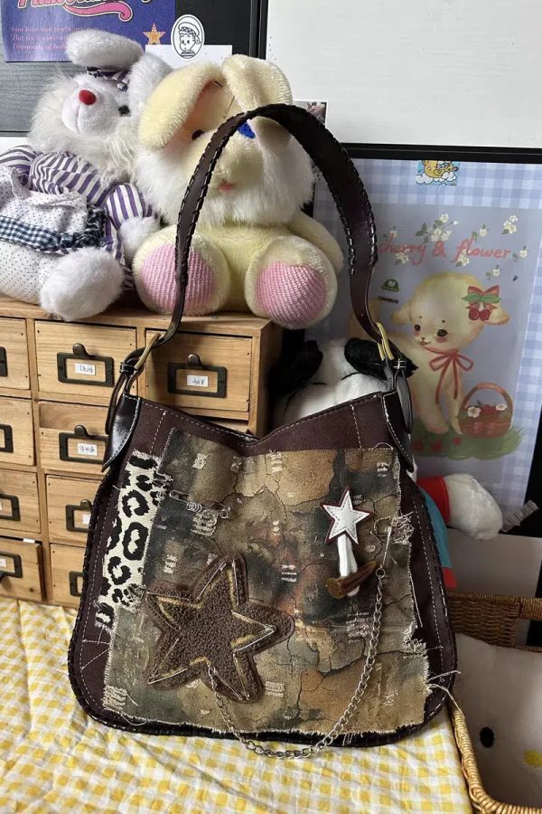 Y2K Star Patch Distressed Bag