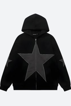 Y2K Star Patch Zip-Up Hoodie