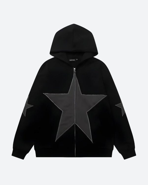 Y2K Star Patch Zip-Up Hoodie