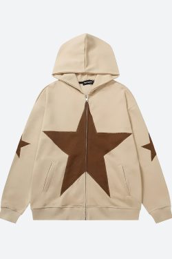 Y2K Star Patch Zip-Up Hoodie