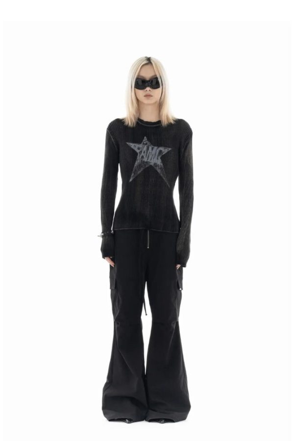 Y2K Star Tall Long Sleeve Corduroy Sweater