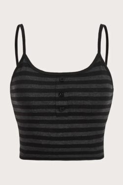 Y2K Striped Button Crop Top