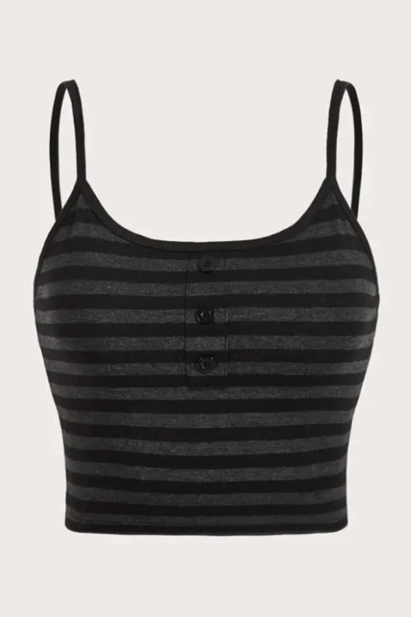 Y2K Striped Button Crop Top