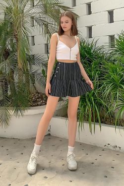 Y2K Striped Lace Up Mini Skirt