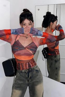 Y2K Sunset Mesh Top