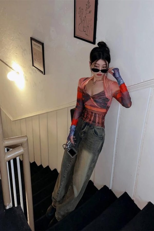 Y2K Sunset Mesh Top