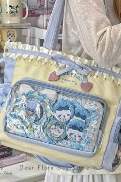 Y2K Sweet Ita Tote Bag Lolita Transparent Crossbody Lace Bow DIY Display