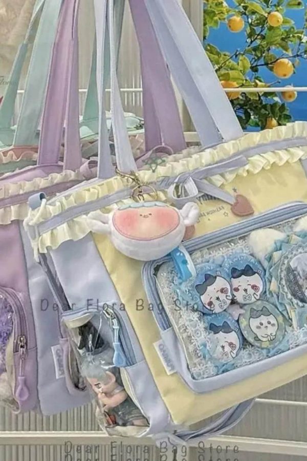 Y2K Sweet Ita Tote Bag Lolita Transparent Crossbody Lace Bow DIY Display