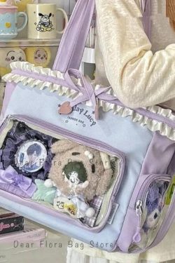 Y2K Sweet Ita Tote Bag Lolita Transparent Crossbody Lace Bow DIY Display