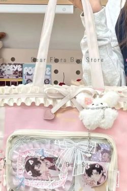 Y2K Sweet Ita Tote Bag Lolita Transparent Crossbody Lace Bow DIY Display