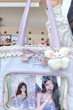 Y2K Sweet Ita Tote Bag Lolita Transparent Crossbody Lace Bow DIY Display