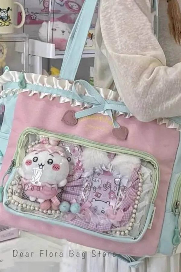 Y2K Sweet Ita Tote Bag Lolita Transparent Crossbody Lace Bow DIY Display