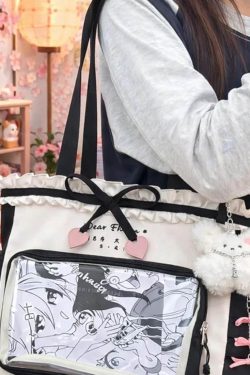 Y2K Sweet Ita Tote Bag Lolita Transparent Crossbody Lace Bow DIY Display