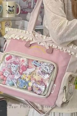 Y2K Sweet Ita Tote Bag Lolita Transparent Crossbody Lace Bow DIY Display