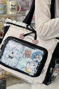 Y2K Sweet Ita Tote Bag Lolita Transparent Crossbody Lace Bow DIY Display