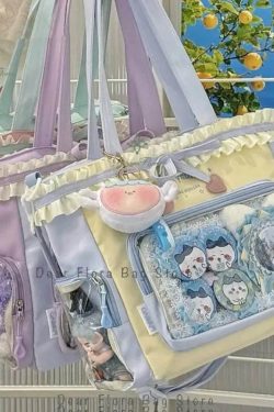 Y2K Sweet Ita Tote Bag Lolita Transparent Crossbody Lace Bow DIY Display