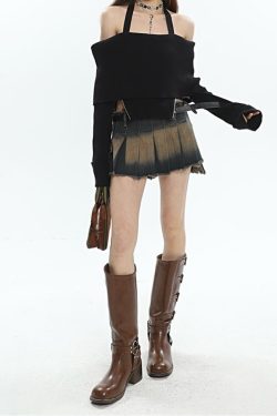 Y2K Tie At Side Distressed Mini Skirt