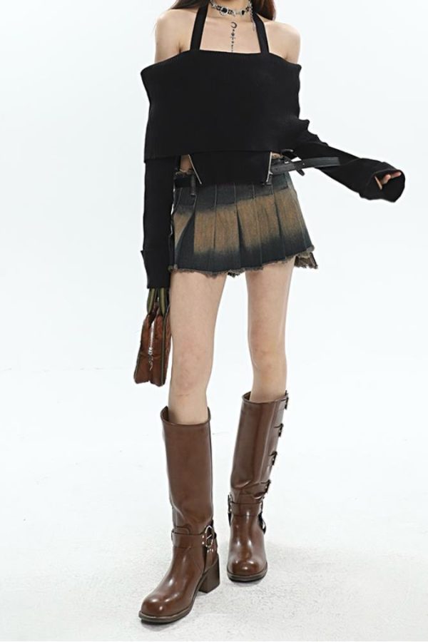 Y2K Tie At Side Distressed Mini Skirt