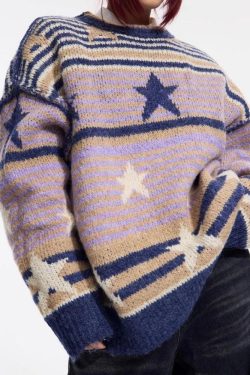 Y2K Vintage Stars Striped Knitted Sweater