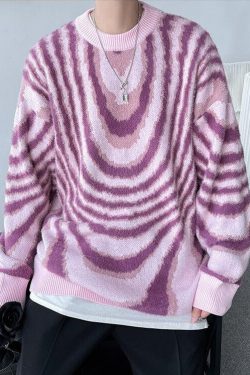 Y2K Wavy Striped Knitted Sweater