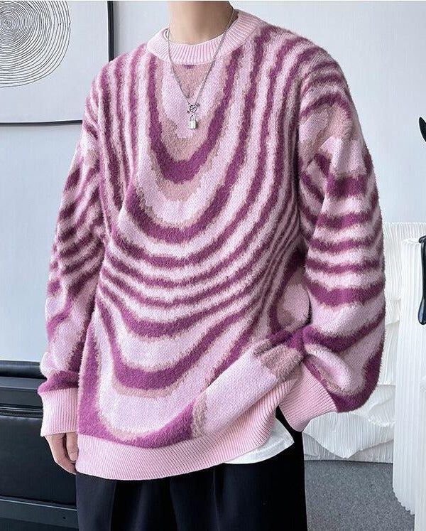 Y2K Wavy Striped Knitted Sweater