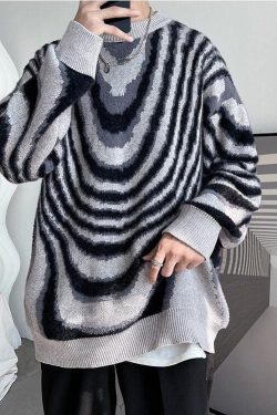 Y2K Wavy Striped Knitted Sweater