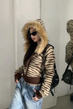 Y2K Zebra Hooded Cardigan