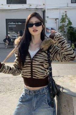 Y2K Zebra Hooded Cardigan
