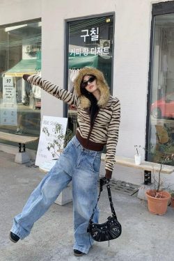 Y2K Zebra Hooded Cardigan