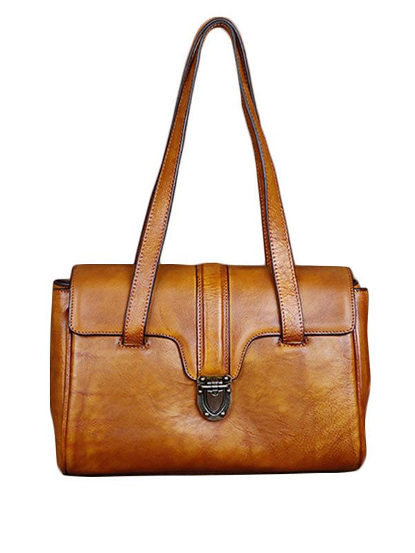 Yellow Fashion trend Paitings Calf Leather Tote Handbag