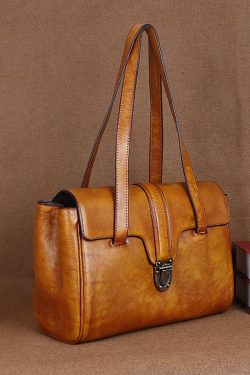 Yellow Fashion trend Paitings Calf Leather Tote Handbag