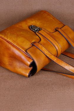 Yellow Fashion trend Paitings Calf Leather Tote Handbag