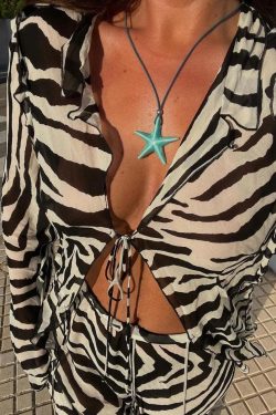 Zebra Tie Up Blouse & Pants Two Piece Set