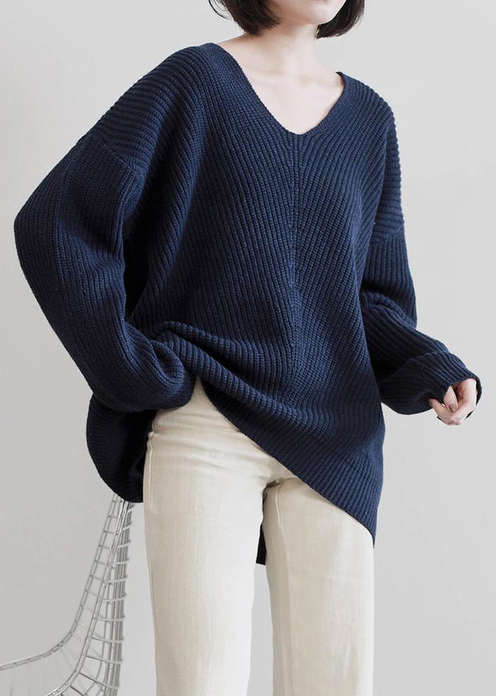 Aesthetic Dark Blue Sweater Tops V Neck Ba - Ice Blue Sweater Outfit Casual