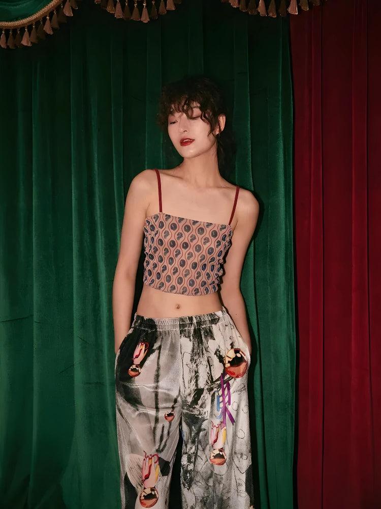 Celestial Crop Top with Animal Pattern Sheer Back for Stylish Appeal