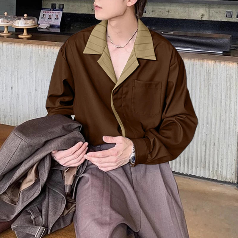 Stylish Contrast Collar Lapel Shirt for a Sophisticated Look