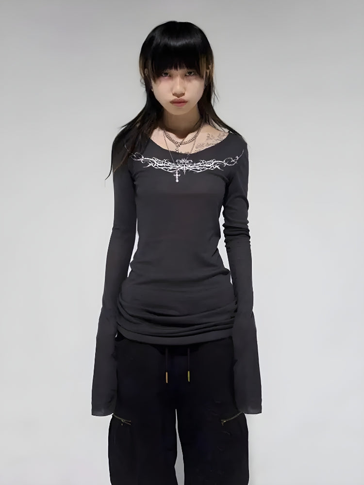 Cyberpunk Mesh Long Sleeve Top Outfit for a Bold Fashion Statement