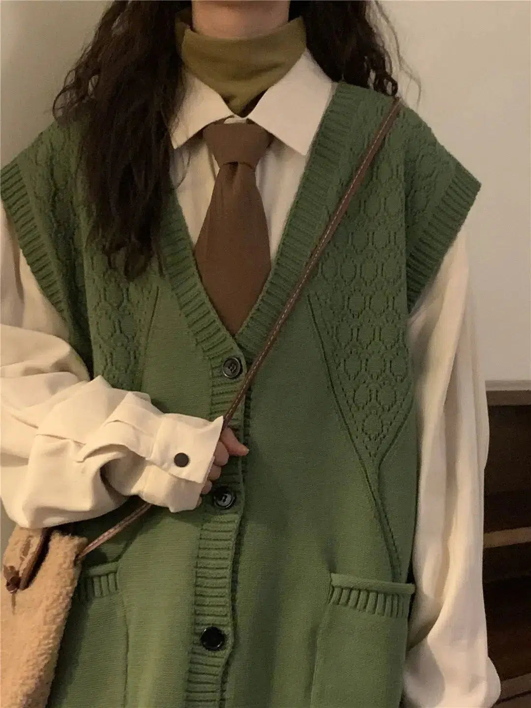 Dark Academia Romantic Outfit: Deep V-neck Sleeveless Cardigan Style