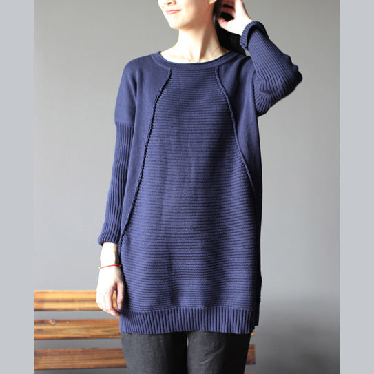 Dark Blue New Cotton Sweater Tops Vintage  Fit  - Afterdark Aesthetic Dress