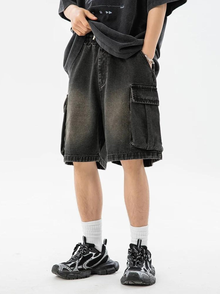 Denim Drawstring Wide Leg Cargo Shorts for a Tailored Wide Leg Pants Outfit