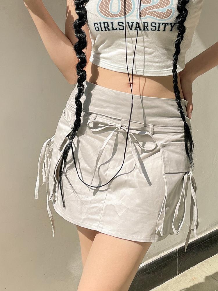 Drawstring Cargo Metallic Mini Skirt for Trendy Summer Style