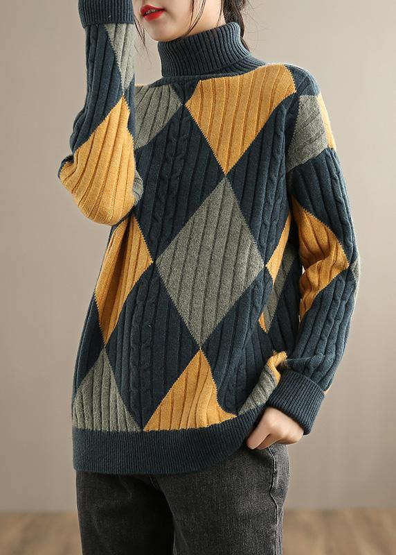 For Work Gray Blue Plaid Sweater Tops High  - Vamp Romantic Plus Size Dress